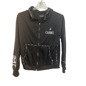 Chanel Black Full Zip Jacket CC Logo Coco Neige Sportswear Women's